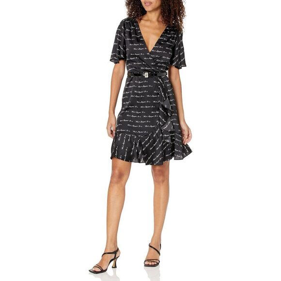 Karl Lagerfeld Paris Women's Script Logo Short Sleeve, Soft Dresses With Wrap D